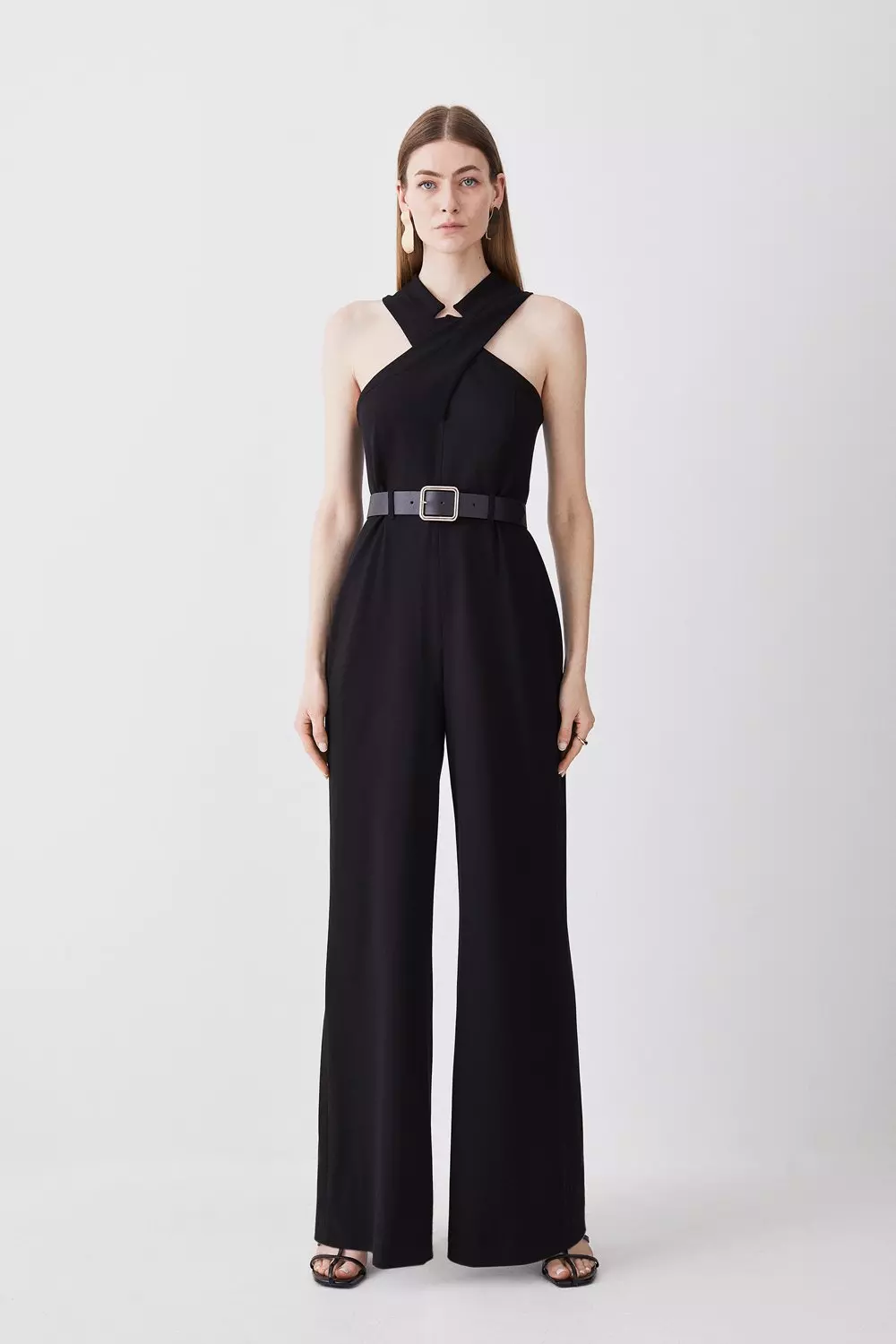 Tailored High Neck Shaped Waist Wide Leg Jumpsuit