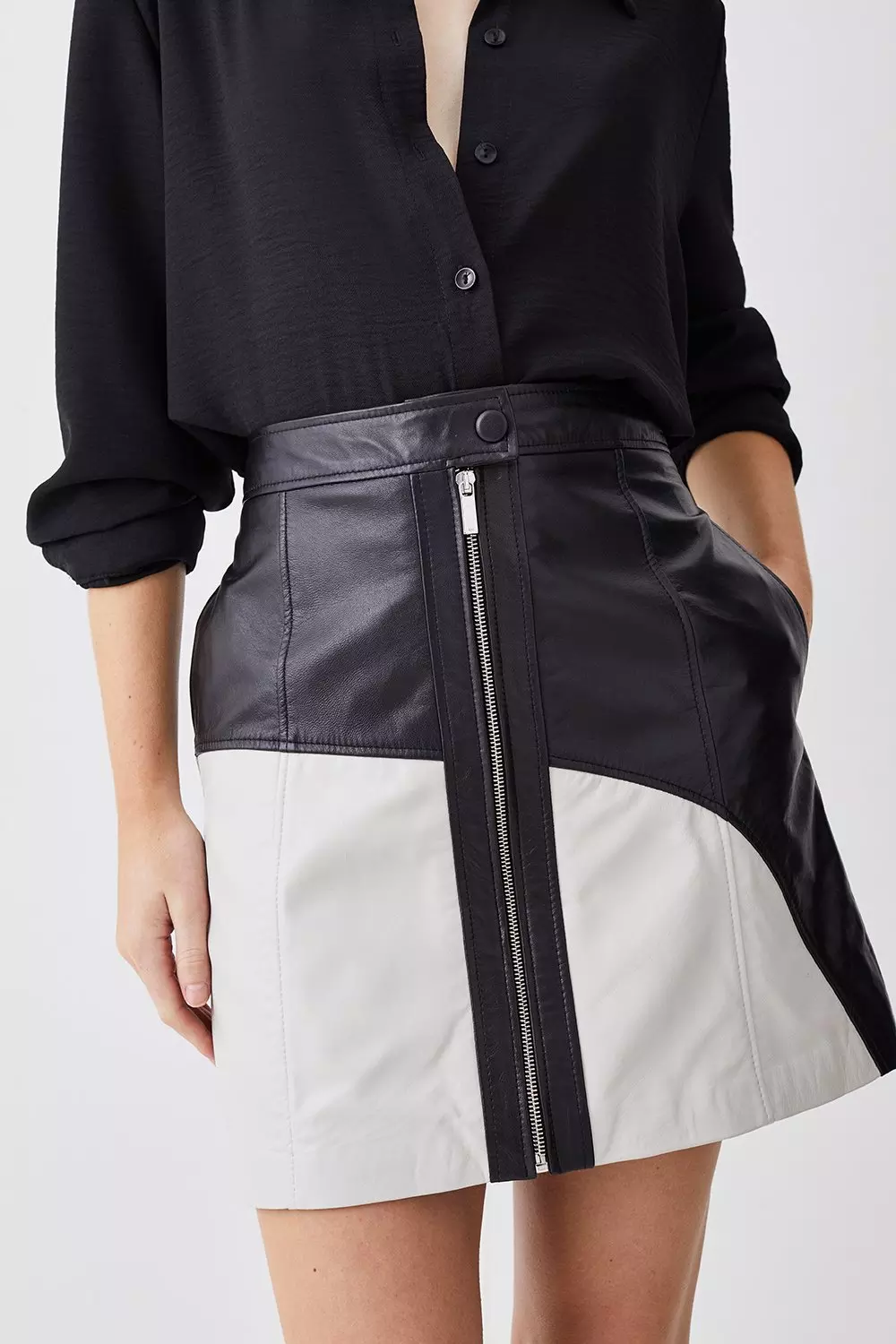 Leather a shop line skirt zip