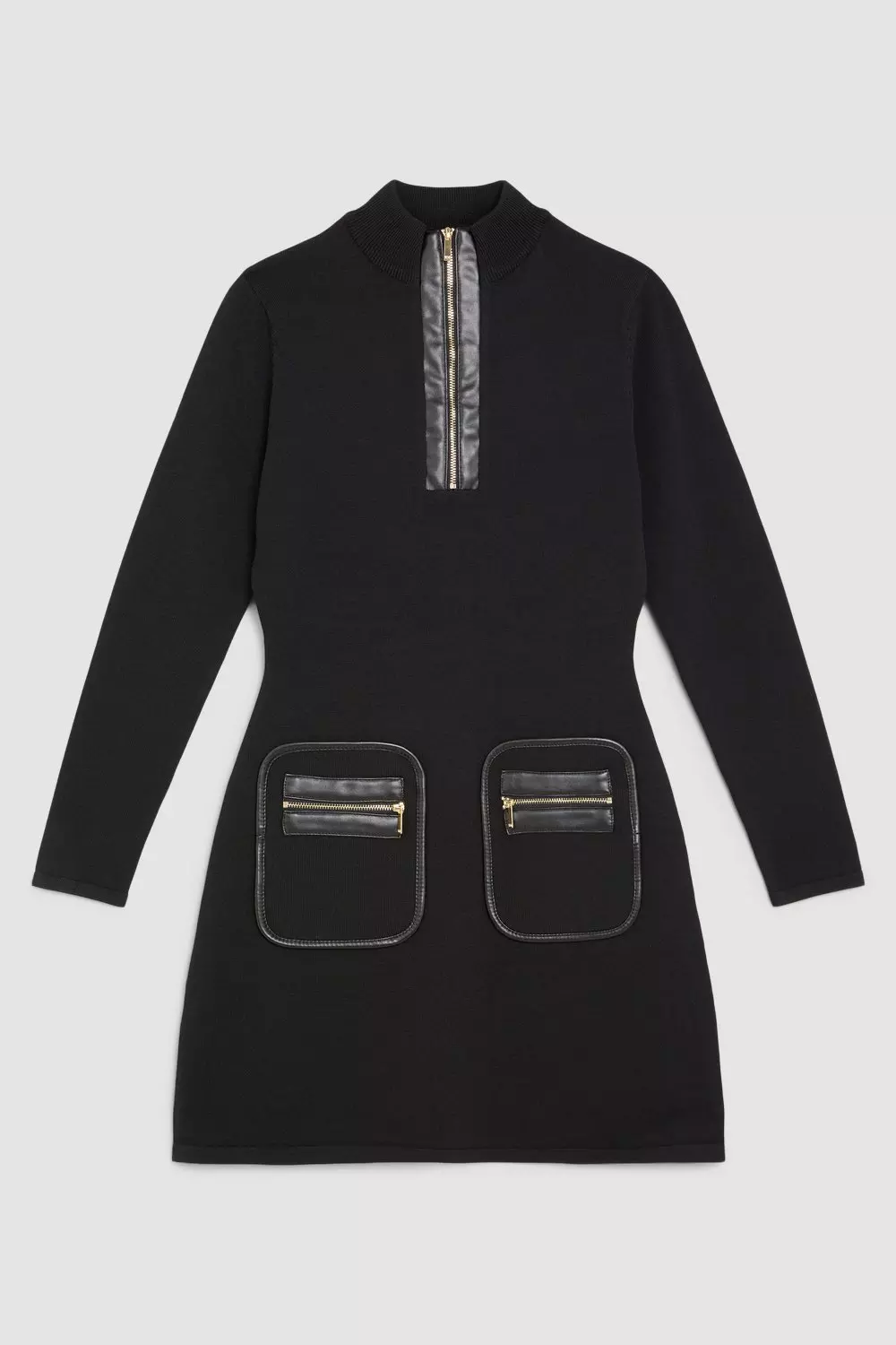 Petite Viscose Blend Rib Knit Half Zip Mini Dress | Karen Millen