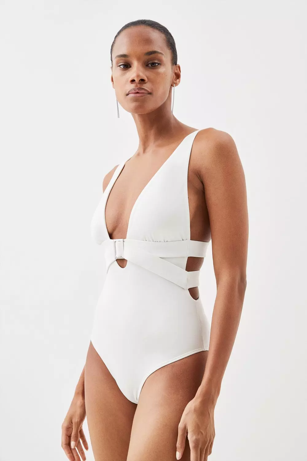 ASOS DESIGN Petite deep plunge bodysuit in black