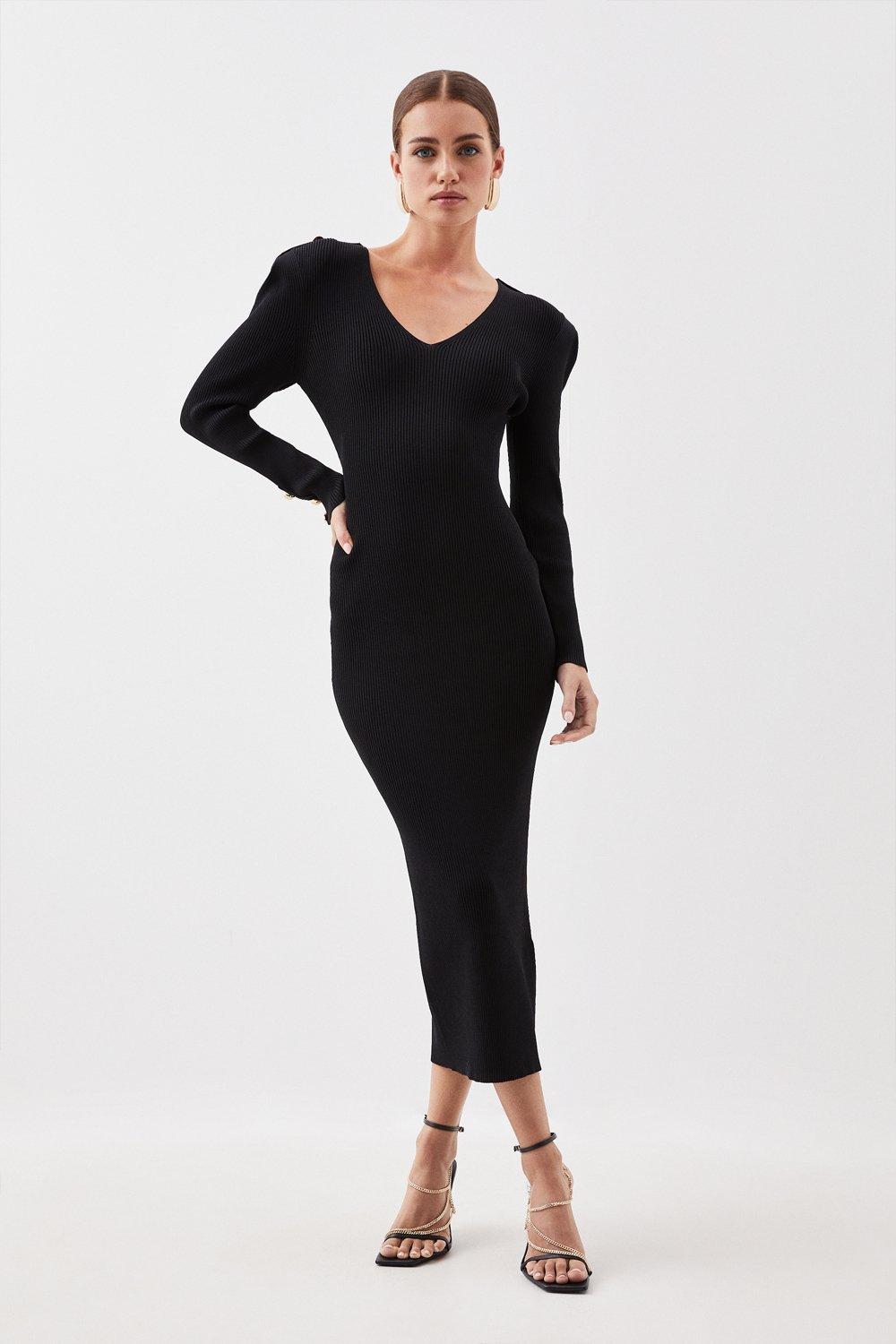 Plus Black Sheer Rib Long Sleeve Midaxi Dress