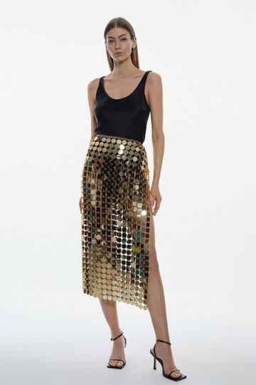Mirrored Disc Maxi Skirt gold