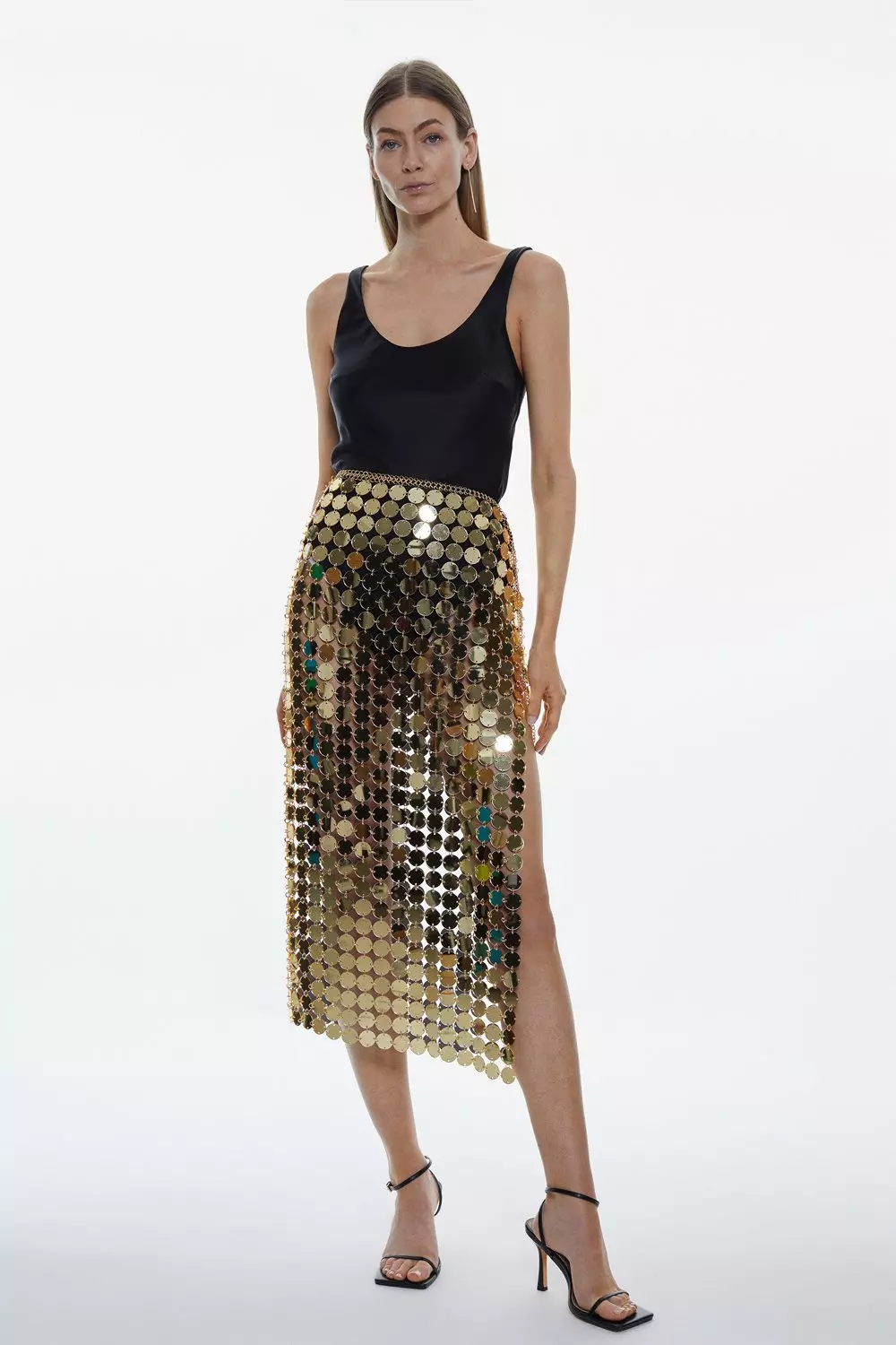 Karen millen shop gold sequin skirt