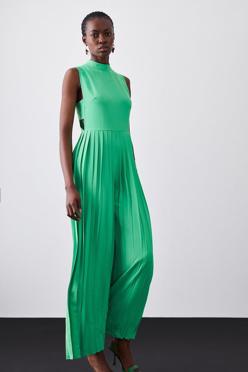 Pleated sales jumpsuit green