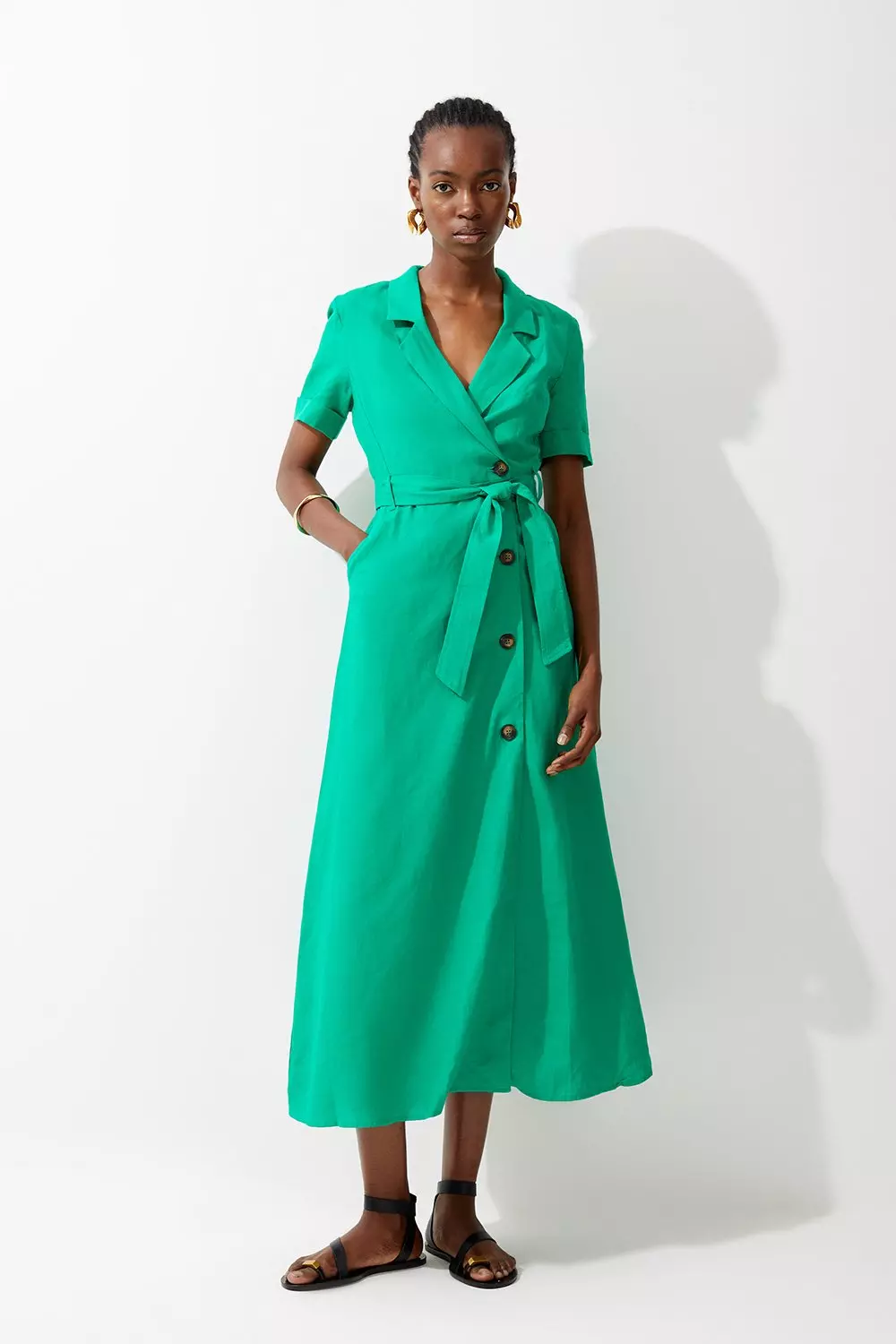 Linen midi hotsell dress with sleeves