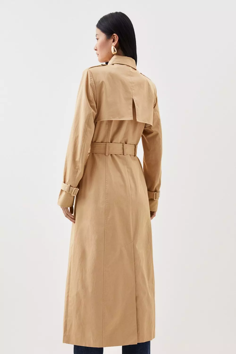 Stone Panel Detail Belted Trench Coat