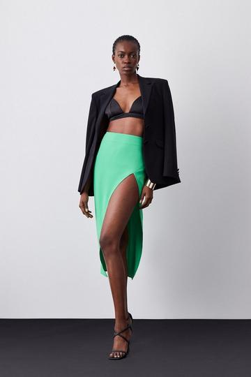 Green Soft Tailored Ultra High Split Maxi Skirt