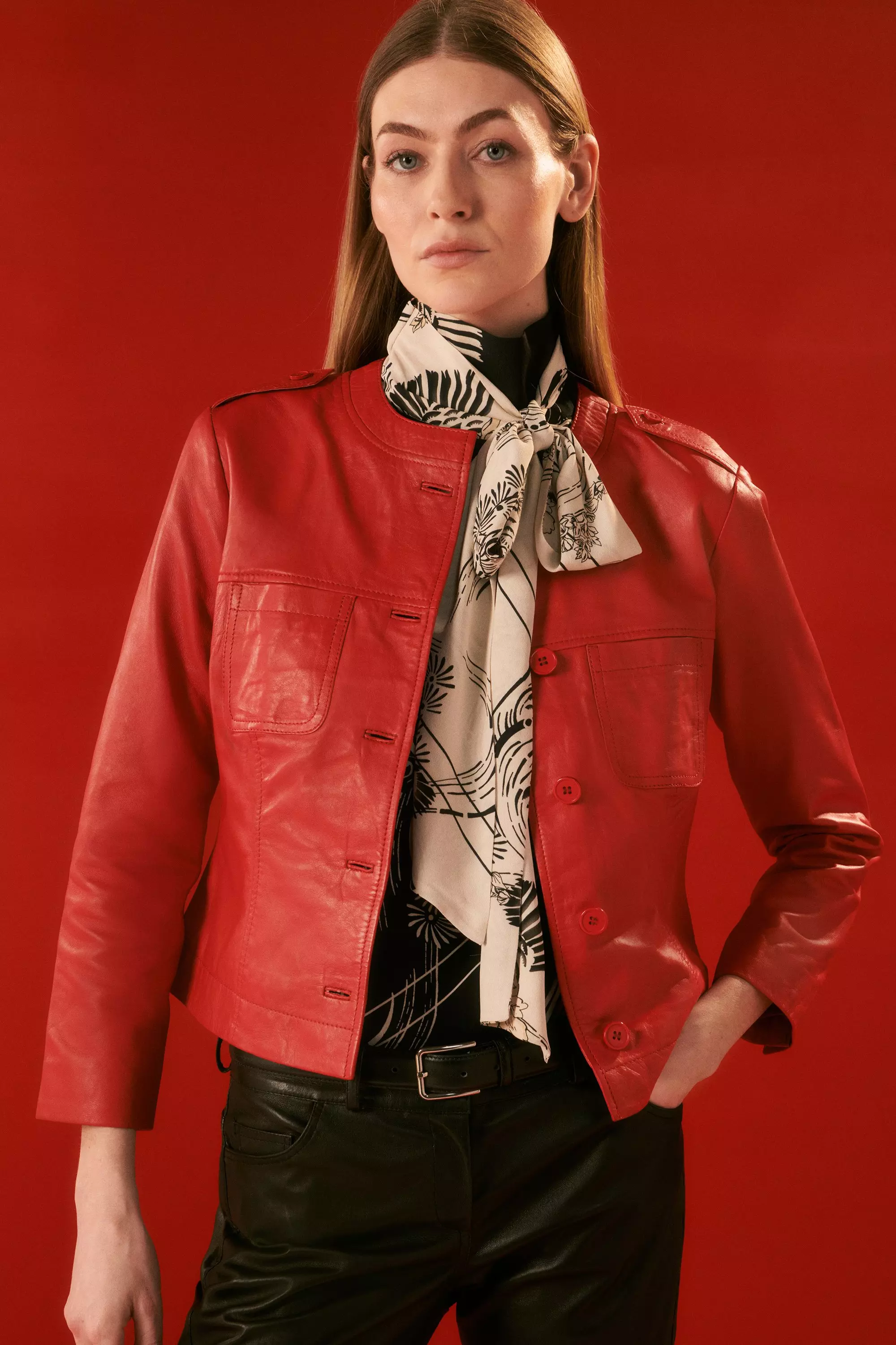 Karen millen 2025 red leather jacket