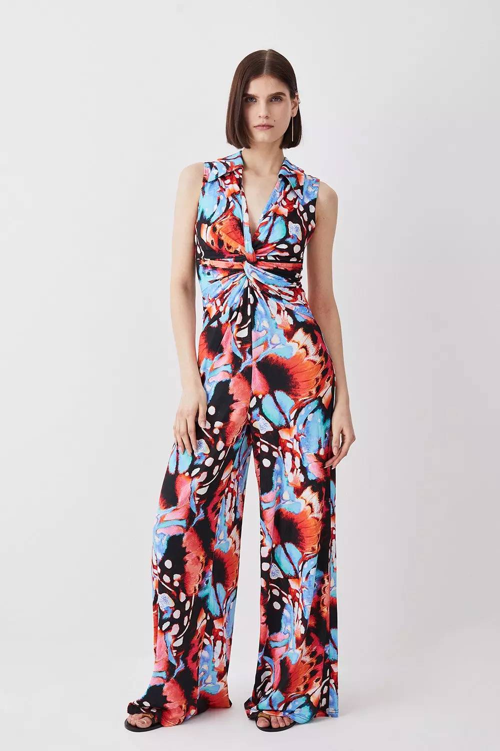 Abstract Floral Border Printed Woven Jumpsuit Karen Millen