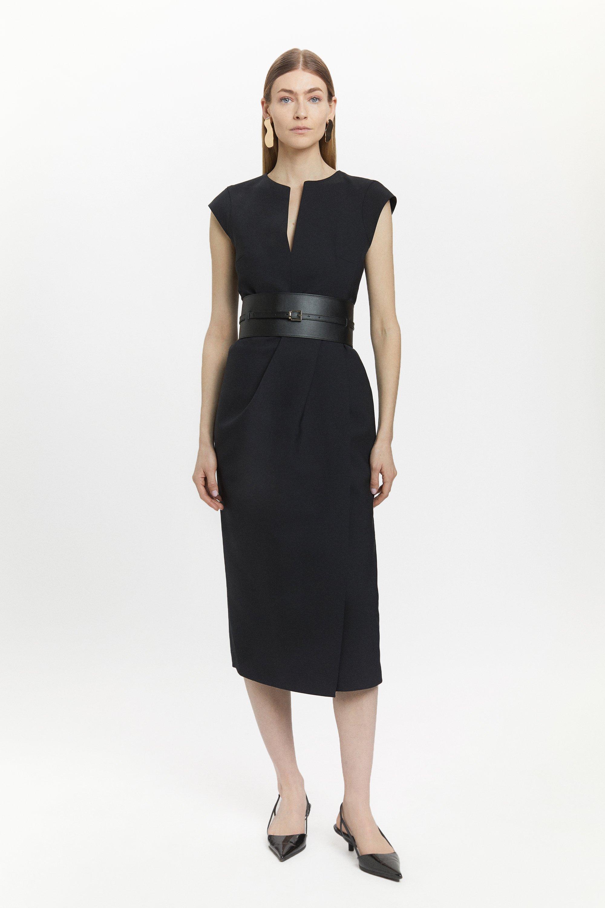 Black wool 2024 midi dress