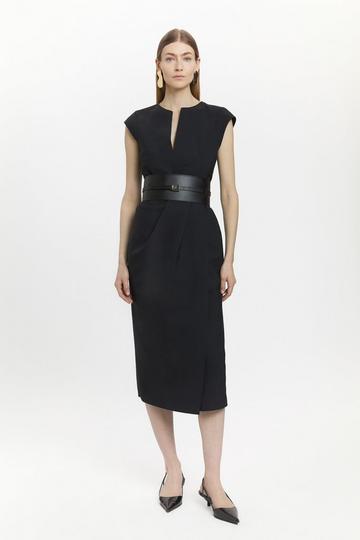 Black Wool Blend Midi Dress