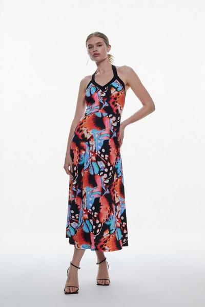 Print Drape Jersey Midi Dress