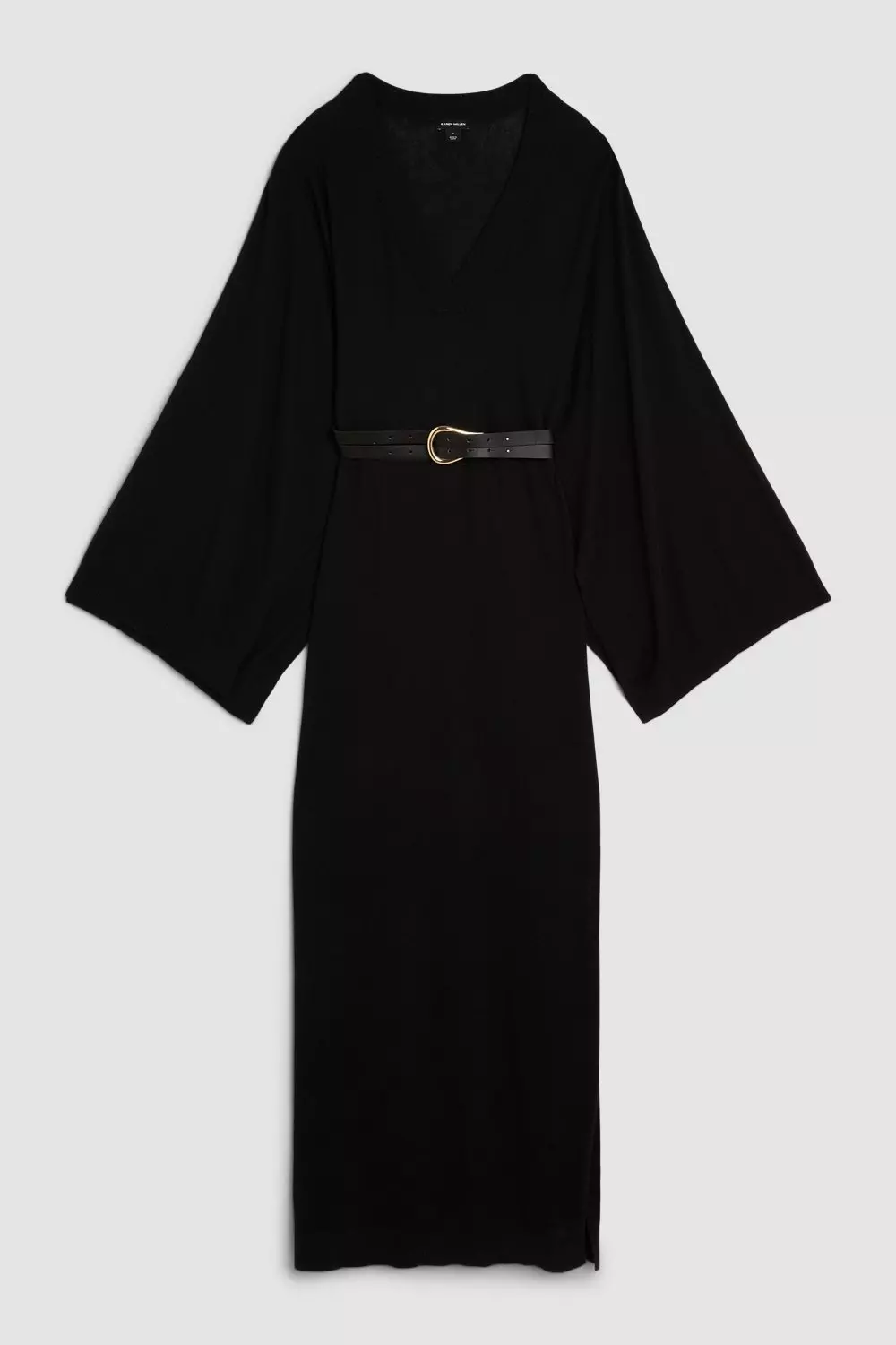 Cashmere Wool V Neck Drama Sleeve Midaxi Knit Dress | Karen Millen