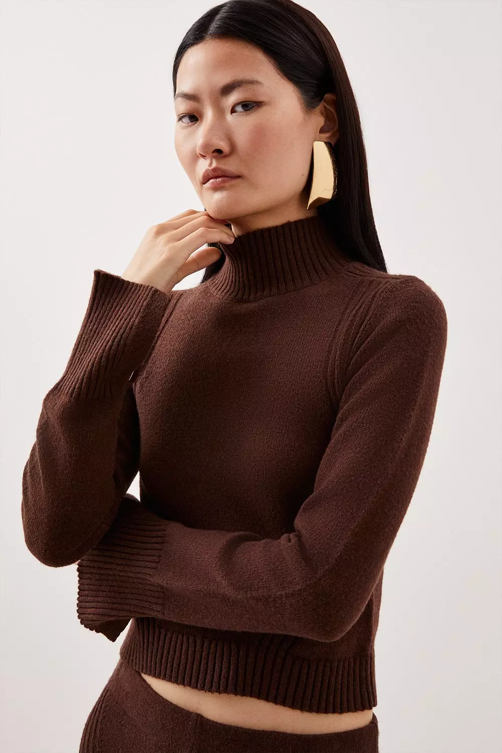 Cashmere Wool Knit Split Sleeve Funnel Neck Jumper | Karen Millen