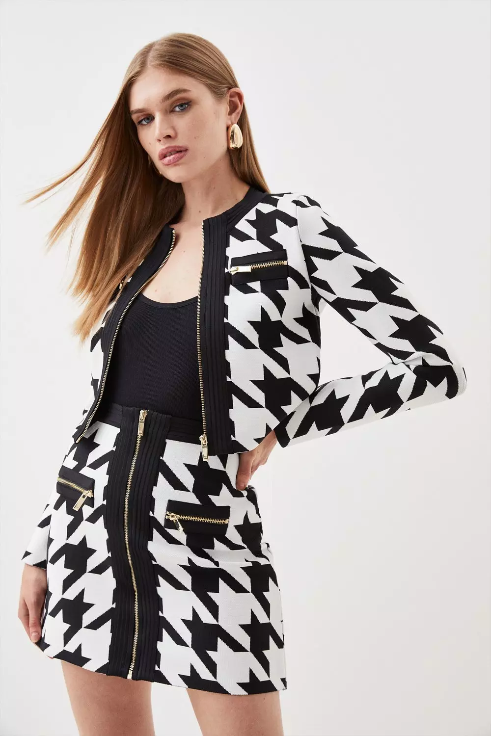 Houndstooth knitted blazer