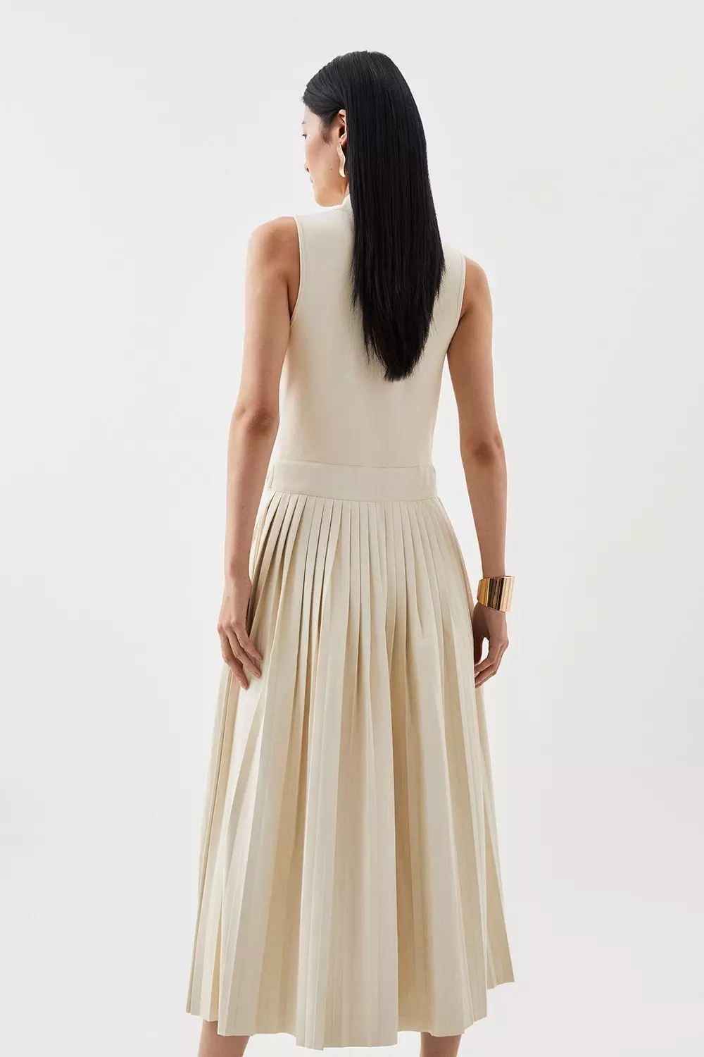 Cream pleated best sale midi dress