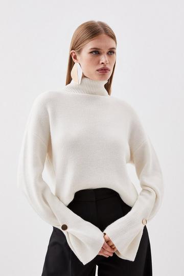 Premium Alpaca Wool Blend Mid Weight Knit Full Sleeve Sweater ivory