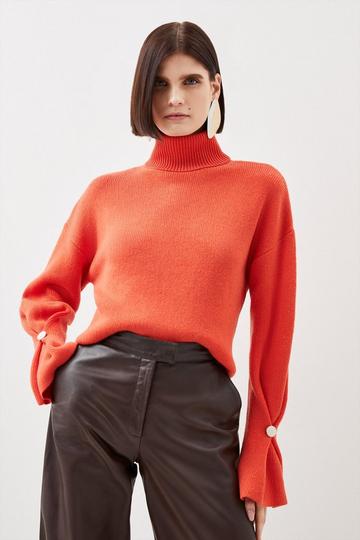 Premium Alpaca Wool Blend Mid Weight Knit Full Sleeve Sweater orange