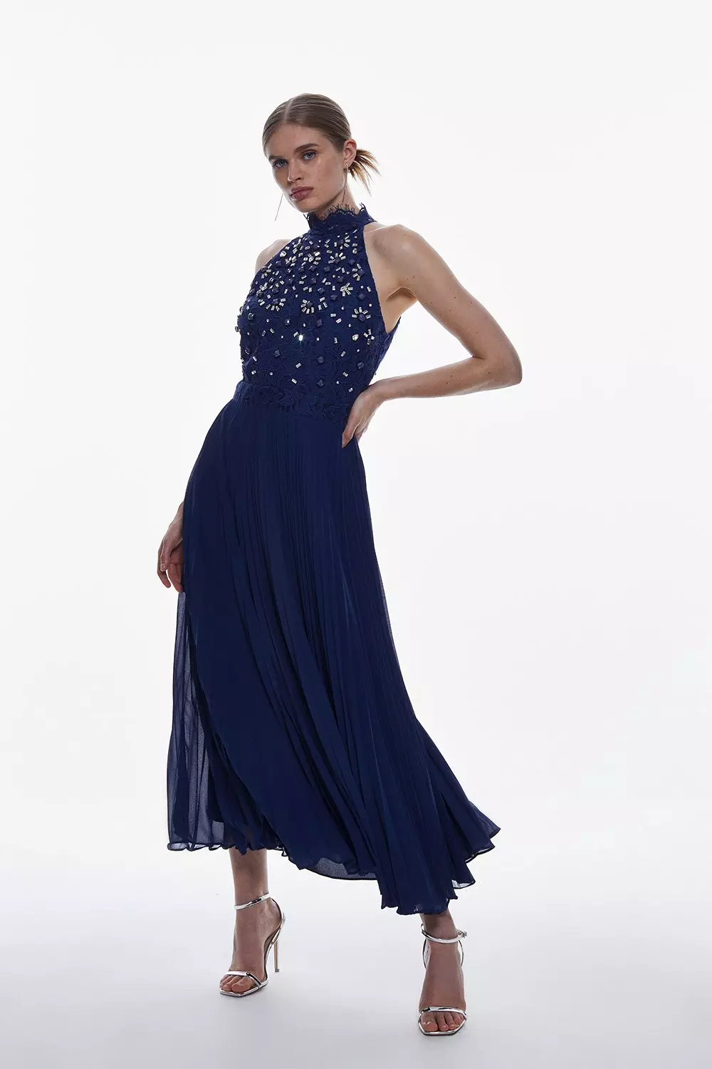 Navy blue deals lace halter dress