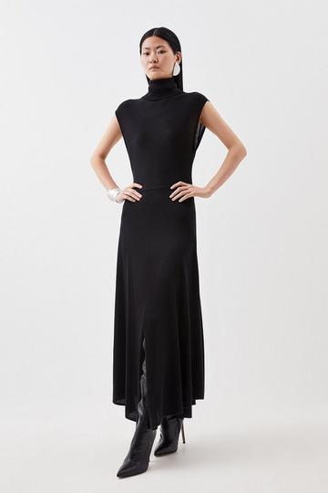 Cashmere Blend Sleeveless Roll Neck Midaxi Knit Dress black