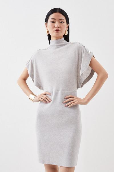 Plus Size Grey Marl Wool Mix Shirt Midi Dress