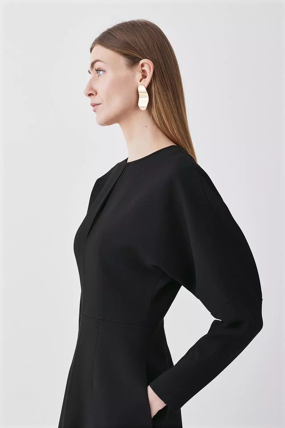 Structured Crepe Keyhole Rounded A Line Midi Dress