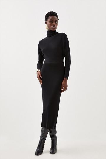 Black Cashmere Blend Batwing Pencil Knit Dress