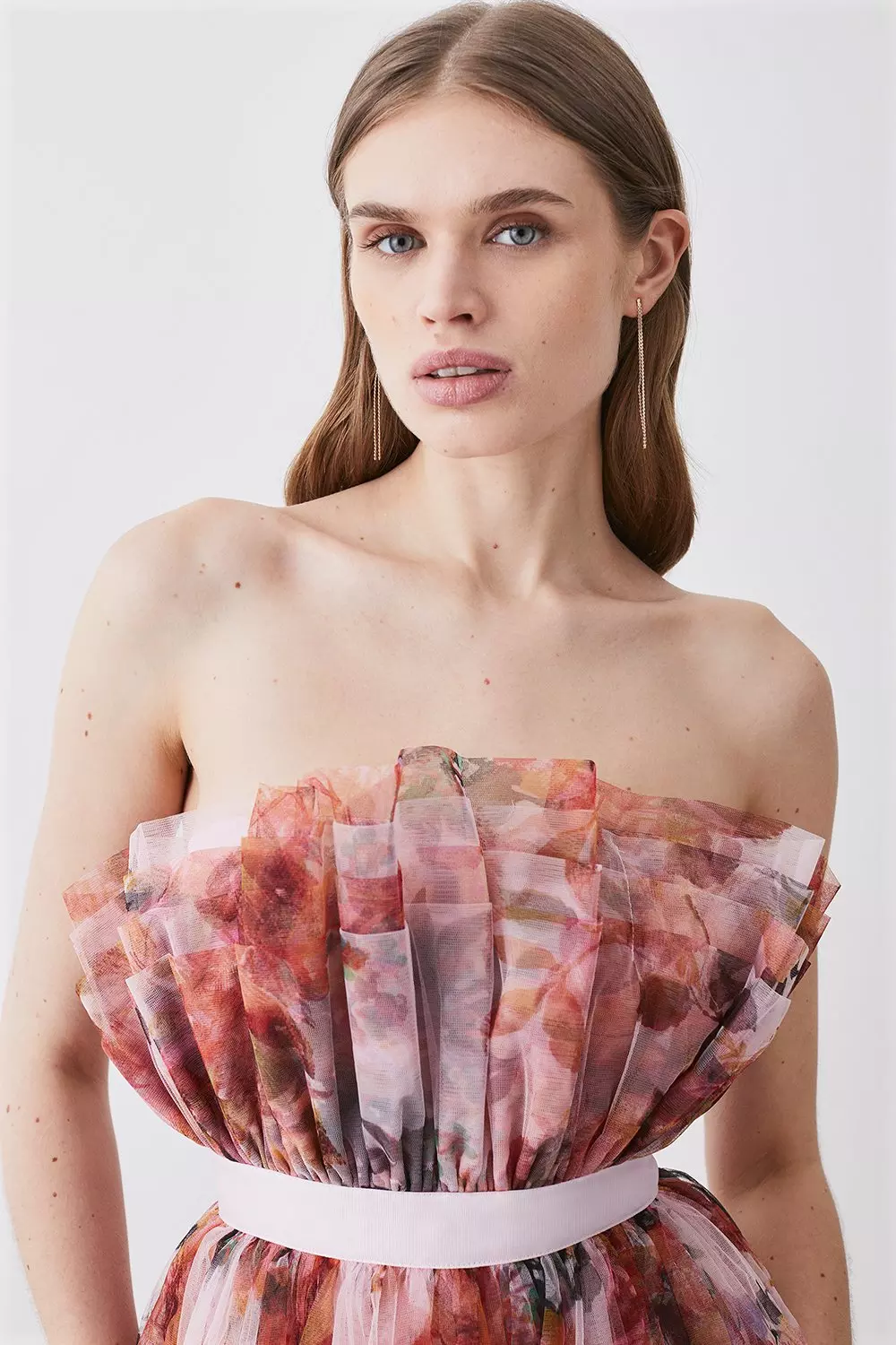 Floral Corseted Tulle Midi Dress