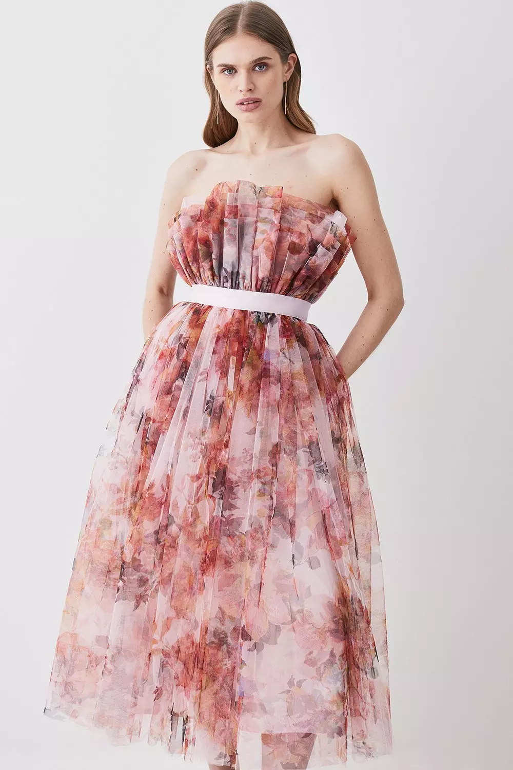 Floral tulle clearance midi dress uk