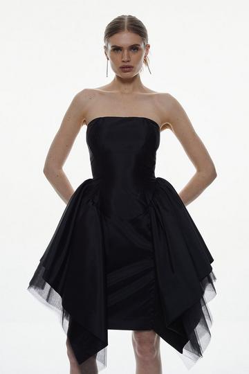 Taffeta & Tulle Bandeau Mini Dress black