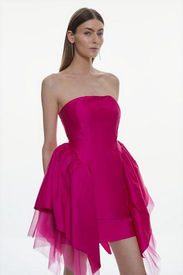 Taffeta & Tulle Bandeau Mini Dress pink
