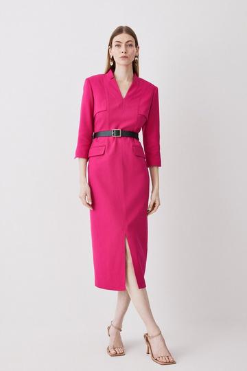 Pink Structured Crepe Storm Flap Column Maxi Dress