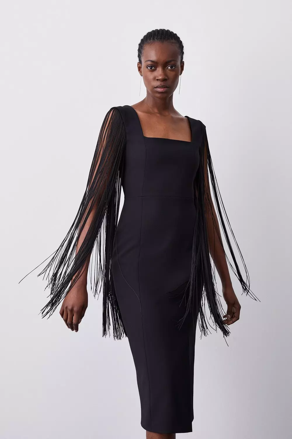 Black midi outlet tassel dress