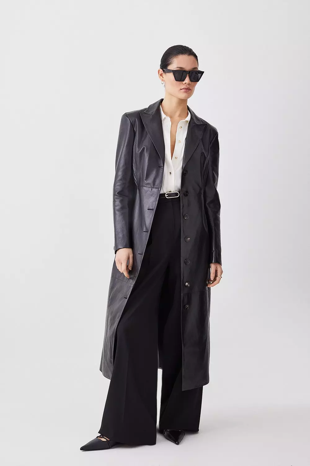 Karen millen longline hot sale leather trench coat