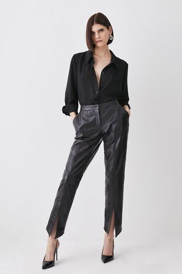 Black Leather Split Front Trouser