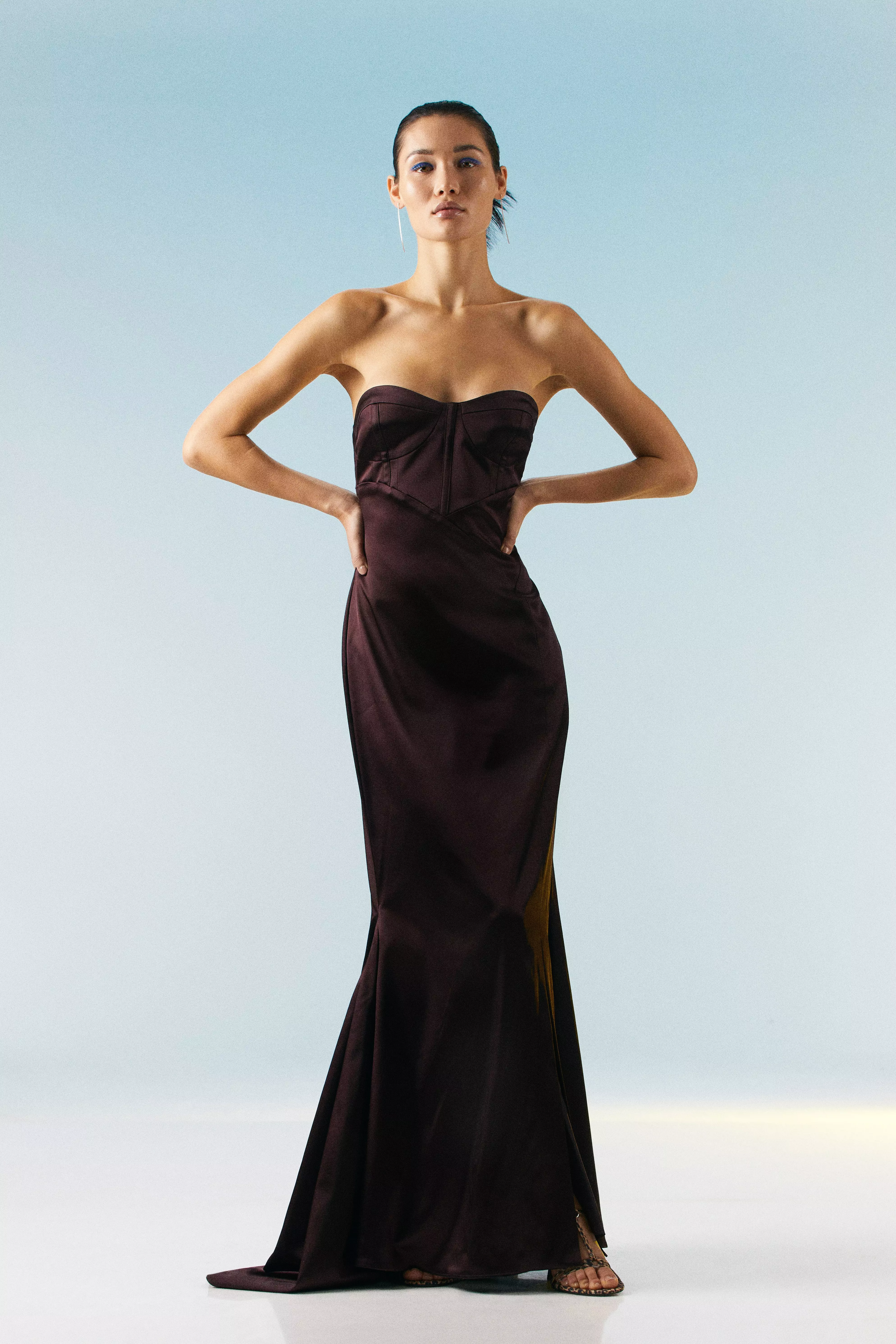 Italian Structured Satin Bandeau Maxi Dress Karen Millen