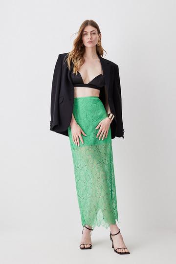 Green Lace Woven Maxi Skirt