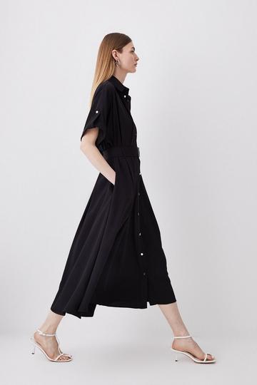 Soft Tailored Midi Short Sleeve Shirt Dress black