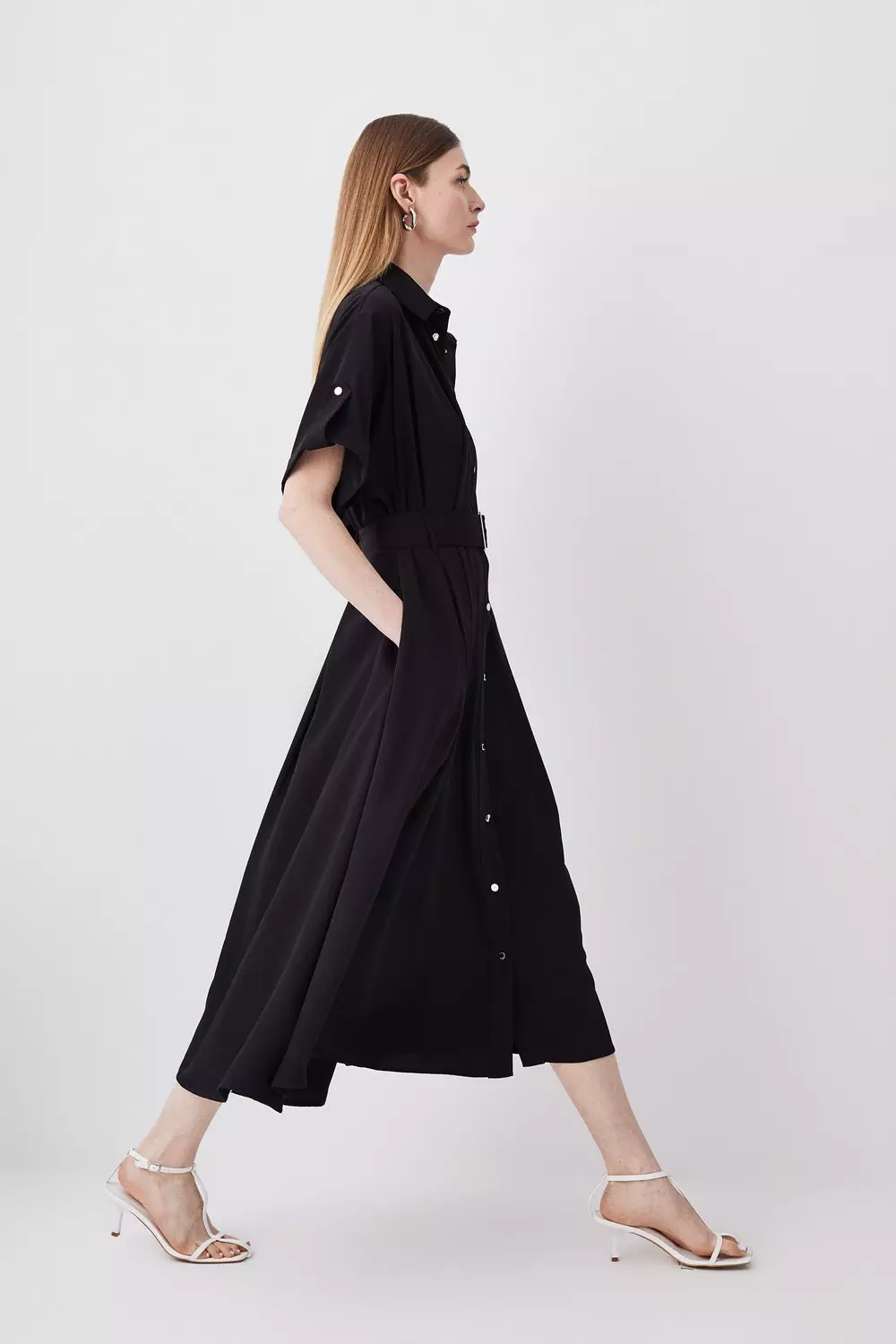 Short sleeve button midi hot sale dress