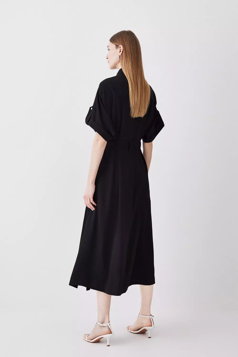 Soft Tailored Midi Short Sleeve Shirt Dress