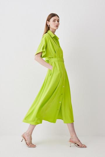 Soft Tailored Midi Short Sleeve Shirt Dress lime