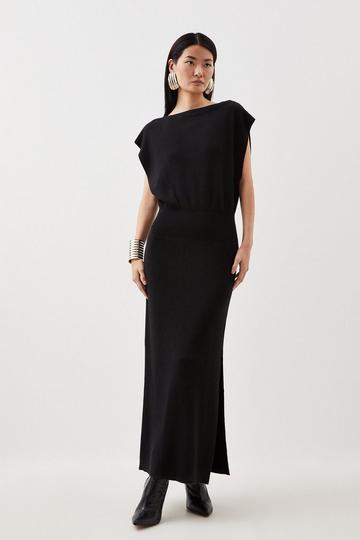 Black Premium Alpaca Wool Blend Knit Midaxi Dress