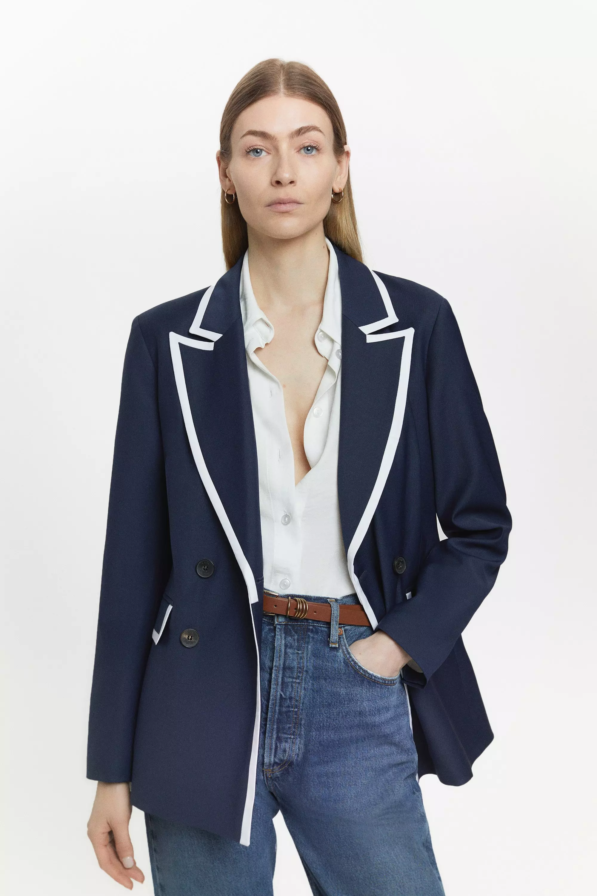 Wool Blend Double Layered Detail Blazer | Karen Millen