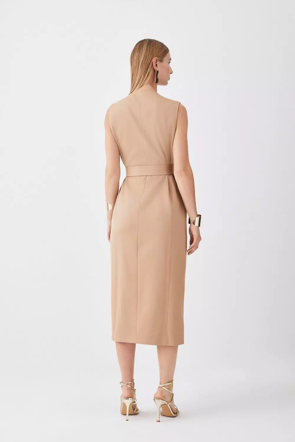 FITTED BANDEAU MIDI DRESS - camel