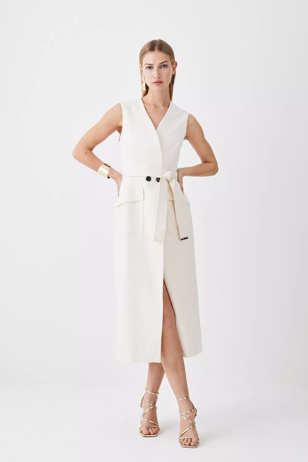 Relaxed Tailored Sleeveless Belted Blazer Midi Dress Karen Millen