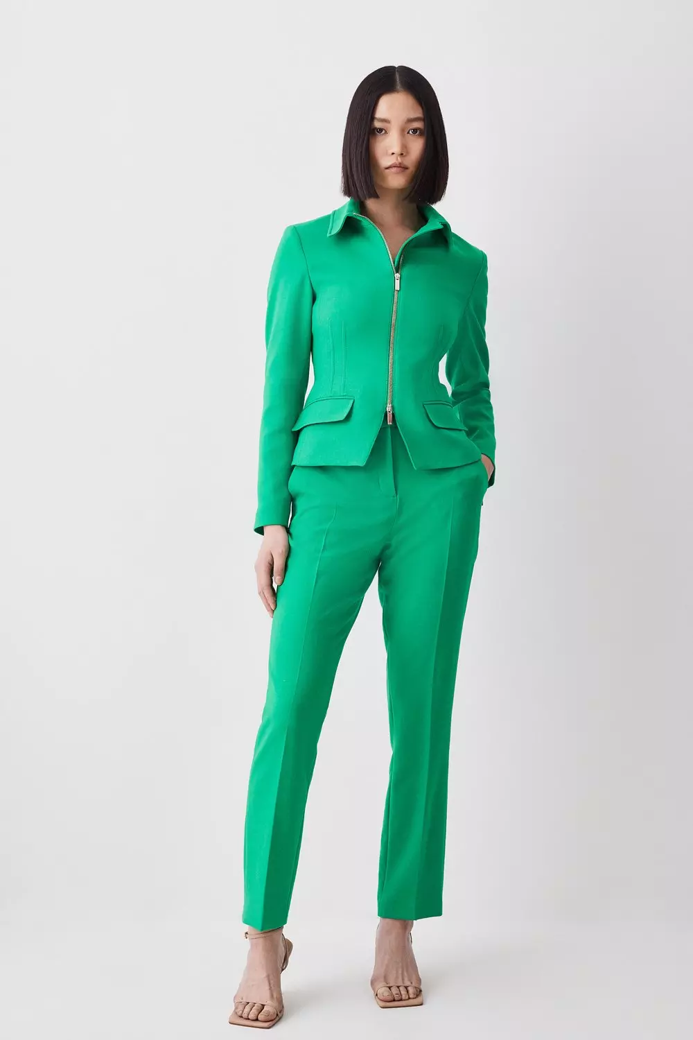 Compact Stretch Tailored Corset Detail Zip Up Blazer Karen Millen