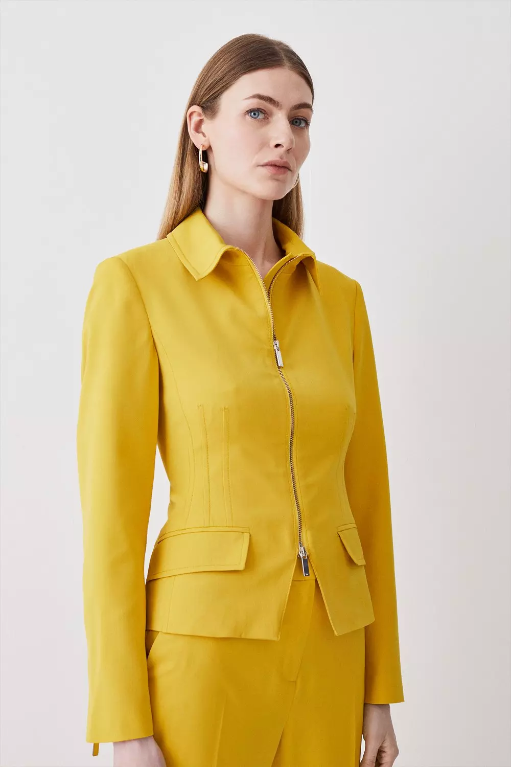 Polished Tailored Corset Detail Zip Up Blazer | Karen Millen