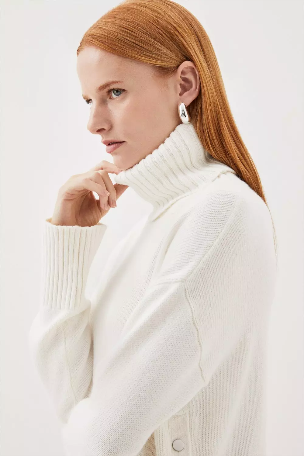 Cashmere Blend Roll Neck Knit Longline Jumper | Karen Millen