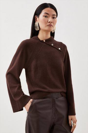 Cashmere Roll And Envelope Neck Knit Sweater chocolate