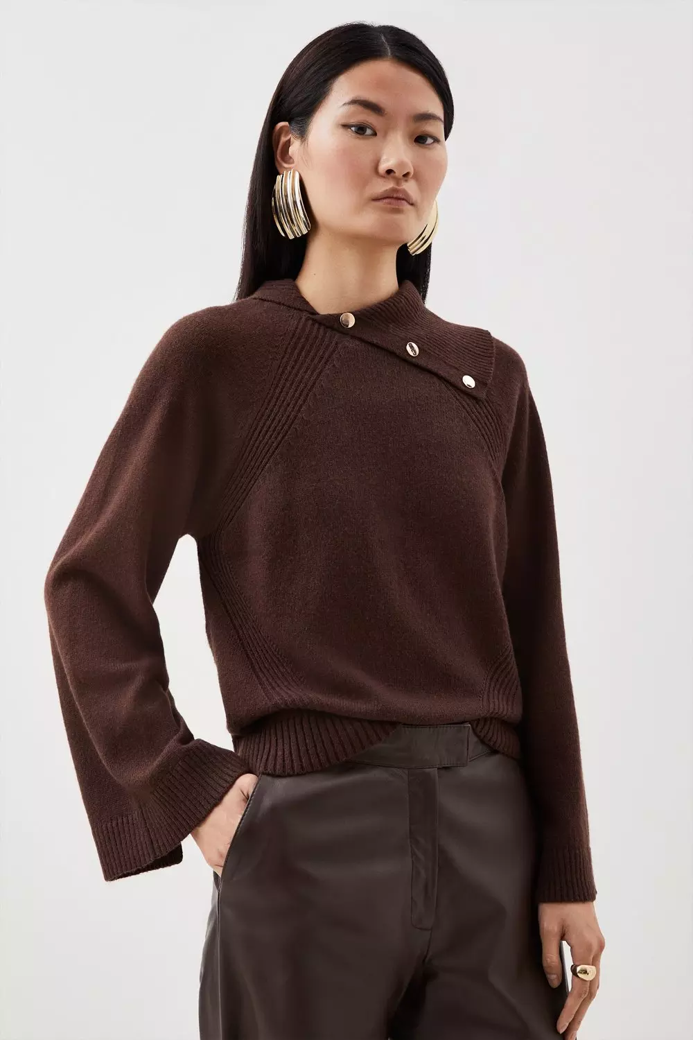 Cashmere Roll And Envelope Neck Knit Sweater | Karen Millen